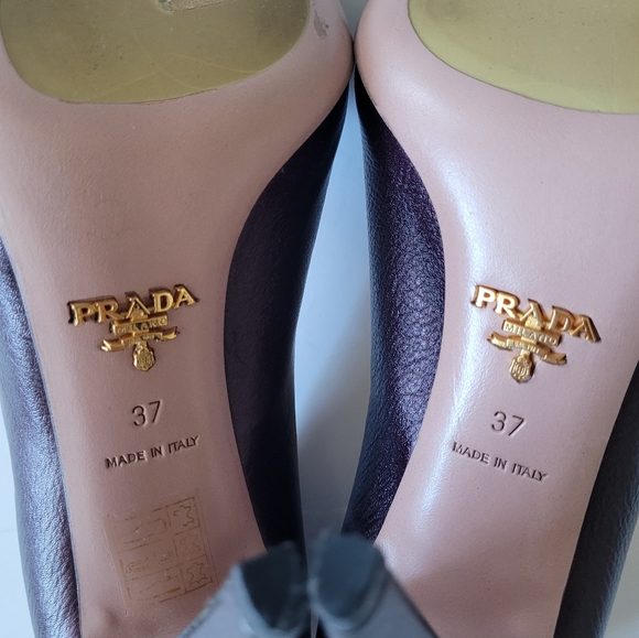 NWT Prada Vitello Mordore Ribes Purple Metallic Open Toe Leather Pump EU 37/US 7 - Picture 6 of 12